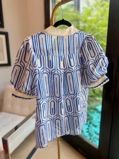BLUE, WHITE NO BRAND NAME BLOUSE, SMALL