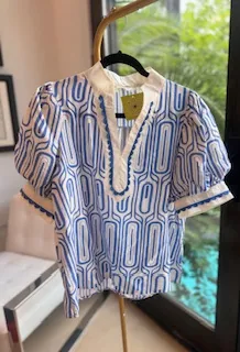 BLUE, WHITE NO BRAND NAME BLOUSE, SMALL
