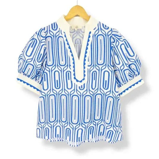 BLUE, WHITE NO BRAND NAME BLOUSE, SMALL