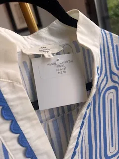 BLUE, WHITE NO BRAND NAME BLOUSE, SMALL